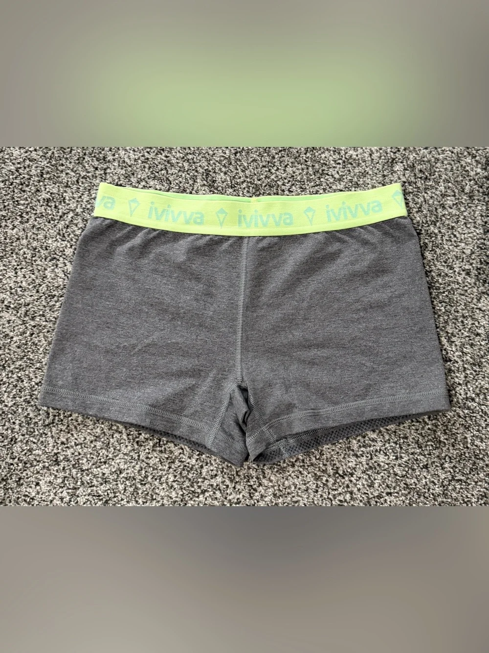 ivivva Gray Performance Shorts with Neon Lime Waistband